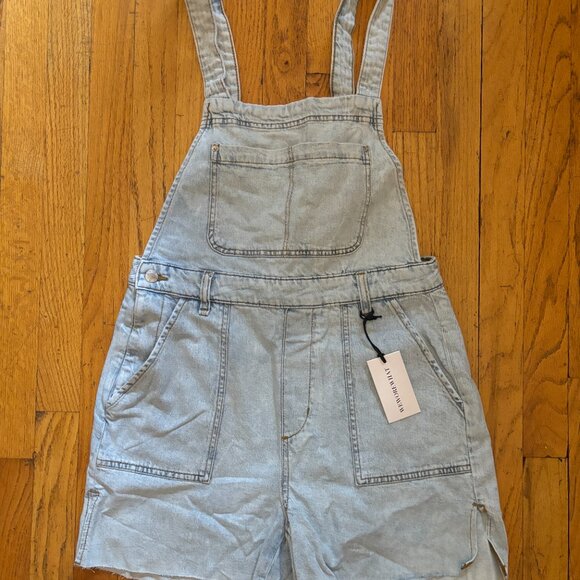 WeWoreWhat Slit Indigo Overall Short, Super Light Wash - NWT, Size S - Picture 6 of 16